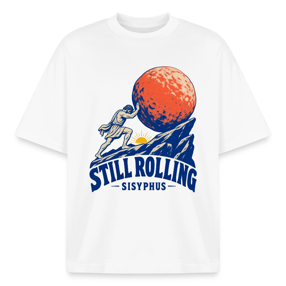 Sisyphus Still Rolling graphic tee in white